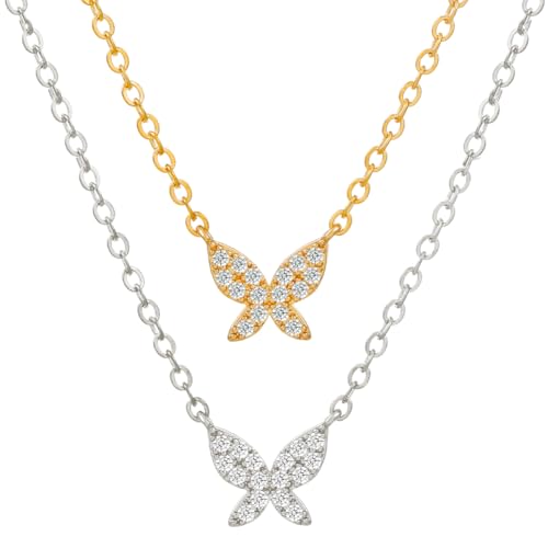 HOBBIESAY 2 Stück Swarovski Kristall Schmetterling Halsketten Set Einfache Kristall Schmetterling Halsketten Eleganter Anhänger Für Frauen Gold Silber Eisen Frauen Juwelen Anhängern von HOBBIESAY