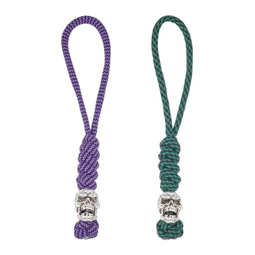 HOBBIESAY 2 Stück Taktisches Messer Paracord Seil Totenkopf EDC Messer Fallschirm-Kordel Paracord Taschenmesser Kordel Grün Lila Geflochtene Fallschirm-Kordel Für Messer Zubehör Gadget von HOBBIESAY