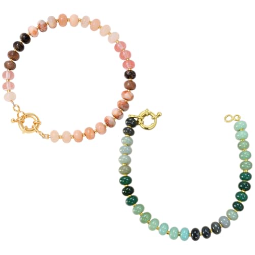 HOBBIESAY 2 Stücke Verlauf Perlen Armband Mit Natürlichen Edelstein Perlen Rosa Und Grün Für Damen Stretch Cuff Schmuck Für Täglichen Und Festlichen Gebrauch Dekoration 7.87 in von HOBBIESAY
