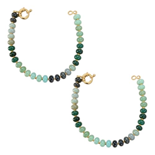 HOBBIESAY 2Stück Grüne Perlenarmbänder für Damen Farbverlaufsperlenarmband mit Natürlichen Steinperlen Dehnbare Armbänder Manschetten Schmuck für Damen Alltag und Festival 20cm von HOBBIESAY