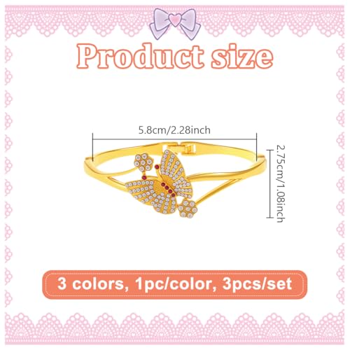 HOBBIESAY 3 Schmuckarmbänder mit Schmetterlingsblumen Kristall für Damen Rhinestone Butterfly Manschettenarmbänder Boho Armbänder Schmuck Set 3 Farben Legierung Gelenkarmbänder Geschenk von HOBBIESAY