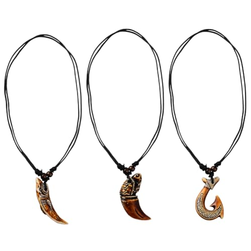 HOBBIESAY 3 Stück 3 Styles Hai Zahn Anhänger Halskette Schildkröten Anhänger Wachsseide Halsketten Fischhaken Horn mit Hai Halsketten Schokoladenfarbene Stylische Strandhalsketten Sommer Juwelen für von HOBBIESAY