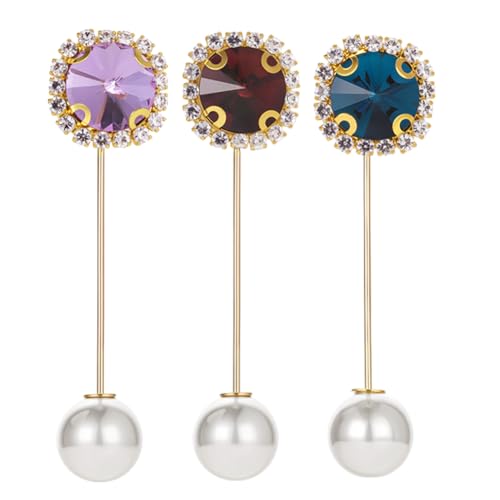 HOBBIESAY 3 Stück Kristallperlen Stiftbrosche Flache Runde Kristall Knopflochpins Mit Perlenglitzer Kristallperlen Broschepins Bekleidung Brosche Accessoires Für Damen Kleidung Kleid Dekoration von HOBBIESAY