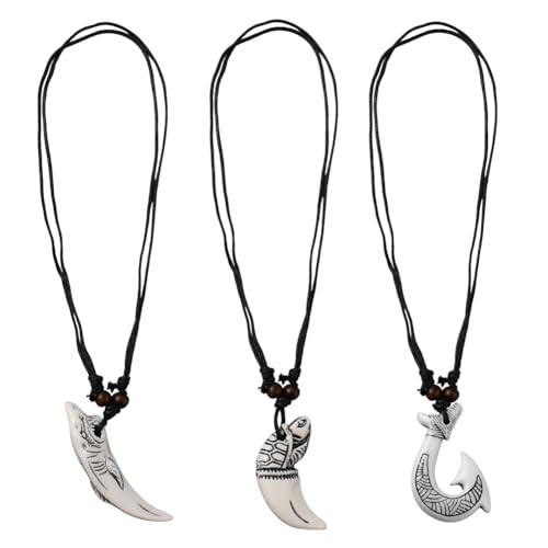 HOBBIESAY 3 Stücke 3 Styles Hai Zahn Anhänger Halsketten Hakenanhänger Halsketten Schildkrötenanhänger Wachsseidenkordel Weiße Surfer Lederhalsketten für Strand Surferinnen und Surfer von HOBBIESAY