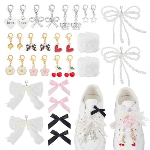 HOBBIESAY 30 Teile Schleifen-Schmuck Für Schuhe 15 Stile Legierung Sneaker-Dekoration Perlen-Schleifen Clips Mit Verschluss Für Damen Schmuck Schlüsselanhänger Casual Schuhzubehör von HOBBIESAY