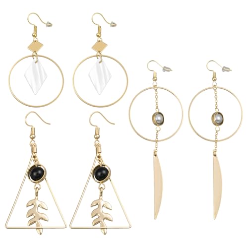 HOBBIESAY 3Paar Trendige Geometrische Ohrringe Dangling Hängeohrringe Dreieck Boho Geometrische Ohrringe Chicer Ohrring Lieferumfang Hellgold für Frauen Täglicher Gebrauch und Besondere Anlässe von HOBBIESAY