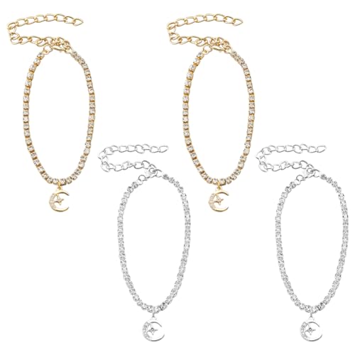 HOBBIESAY 4 Pieces 2 Colors Star Moon Ankle Chain Adjustable Rhinestone Charm Ankle Chain Silver Ankle Jewelry Set for Women Gift for Birthday Valentine's Day von HOBBIESAY