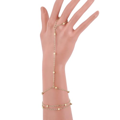 HOBBIESAY 4 Stk Zartes Ring Armband Elegante Handkette Goldfarbenes Ring Armband Verstellbare Kettenarmbänder Mit Kleinen Ringen Geschenk Für Frauen Zum Geburtstag Jahrestag Valentinstag von HOBBIESAY