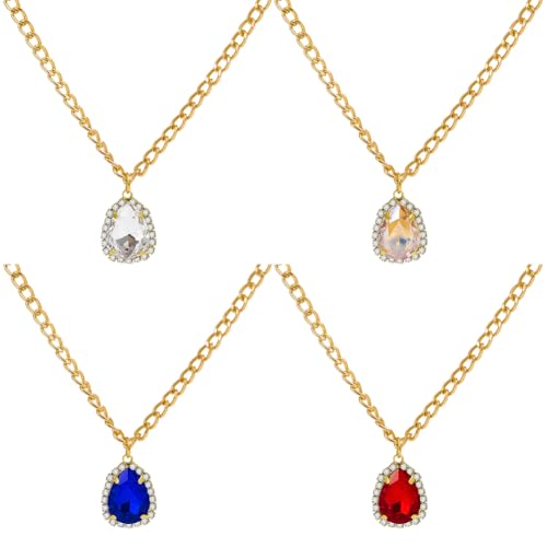 HOBBIESAY 4 Stück 4 Farben Strass Kristall Schmuck Set Tropfen Anhänger Halskette Wassertropfen Anhänger Halskette Hochzeit Schmuck Set Geschenk Für Frau Freundin Mama von HOBBIESAY