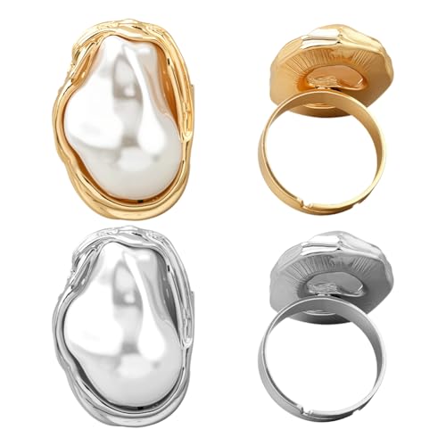 HOBBIESAY 4 Stück Barockperlen Öffnungsringe Unregelmäßige Perlen Offene Ring Sets Trendige Stapelbare Ringe Verstellbarer Fingerring Aus Metall Für Hochzeit Geburtstagsfeier Damen Dekoration von HOBBIESAY