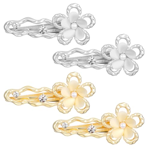 HOBBIESAY 4 Stück Blumen Klick Haarnadeln Legierungs Rhine"stein Blu"men"spange Gold Und Silber Süße Haarspangen Schöne Haaraccessoires Für Frauen Party Festival Dekoration 2 Farben 1.1x2.3 Zoll von HOBBIESAY