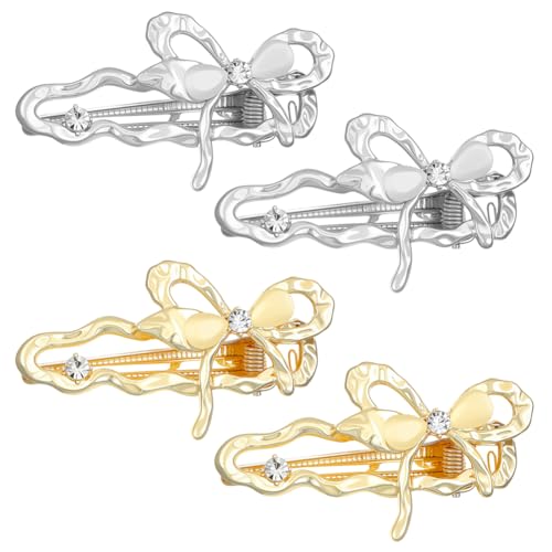 HOBBIESAY 4 Stück Bogen Schnapphaarnadeln Legierter Kristall Bow Knot Barrettes Eleganter Bogen Knoten Haarstifte Süße Bogen Juwelen Haaraccessoires für Frauen Party und Festtagsdekoration 2 Farben von HOBBIESAY