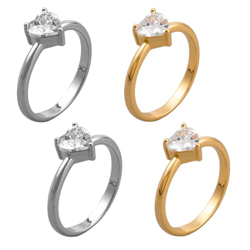 HOBBIESAY 4 Stück Herz Strass Ring-Set Ewigkeit Versprechen Schmuck Trendige Kristall Herzringe Minimalistischer Liebesschmuck Für Frauen Geburtstag DIY Deko von HOBBIESAY