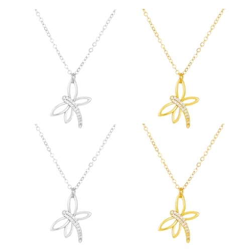 HOBBIESAY 4 Stück Kristalllibellenanhänger Set Mit Gold Und Silber Eisenkette 18.58 Zoll Mit 17x21.5mm Anhängern Elegante Damenhalsketten von HOBBIESAY