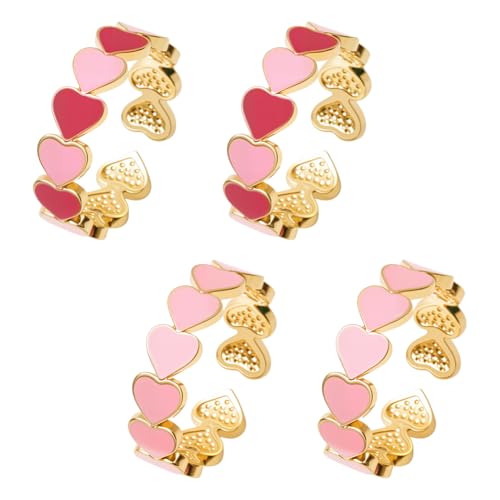 HOBBIESAY 4 Stück Rosa Offene Herzringe Verstellbare Liebesfingerringe Herz Offenes Ringset Süßer Versprechens Stapelring Für Frauen Hochzeit Braut Geburtstag Party Weihnachten Modeschmuck von HOBBIESAY