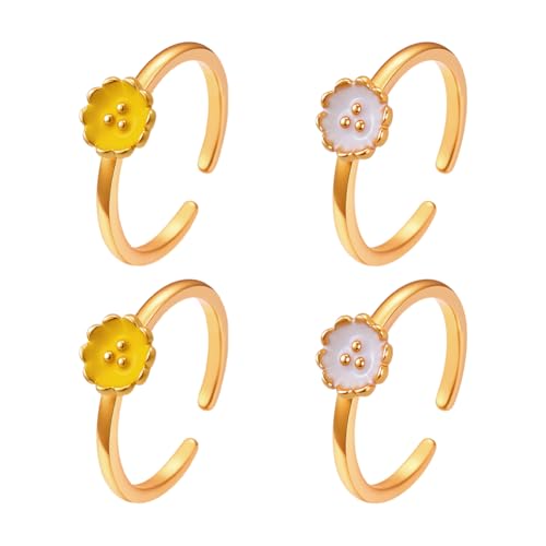 HOBBIESAY 4 Stück nring Metall Stapelringe Verstellbar Damen Öffnungsringe Stapelbarer Offener Ring Hellgoldener Emaille Schmuck Für Frauen DIY Party Dekoration 0.3(1) cm ndesign von HOBBIESAY