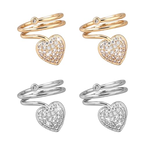 HOBBIESAY 4 x Herz Strass Ring Stapelbarer Offener Ring Metall Stapelringe Verstellbare Damen Öffnungsringe Hellgold Und Platin Schmuck Für Damen Party Dekoration 0.41(1) cm Durchmesser von HOBBIESAY