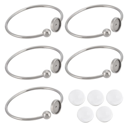 HOBBIESAY 5 Stück Verstellbare Armreifrohlinge Aus Edelstahl Flache Runde Cabochon Armbandfassungsschalen Offener Armreif Mit Glas Cabochon Armbandbefunden Für Die DIY Schmuckherstellung von Frauen von HOBBIESAY
