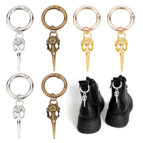 HOBBIESAY 6 Stück 3 Farben Vogelschädel Schuhanhänger 67mm Tibetischer Stil Vogelschädel Schuhdekoration Stiefel Schuhanhänger Mit Federringen Aus Legierung Für Stiefeltasche Geldbörse Vintage Dekor von HOBBIESAY