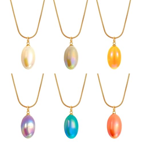 HOBBIESAY 6 Stück Oval Perlen Anhänger Halskettenset Kunststoff Oval Anhänger Halskette für Frauen Eleganter Halsketten Damen Halsketten Schmuck Gemischte Farben Schlange Kette Verlängerung von HOBBIESAY