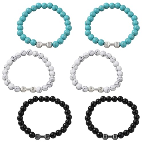 HOBBIESAY 6 Stück Vintage Armband Naturstein Perlen Stretch Armband für Damen Schmuck Steinperlen Stretch Cuff Armbänder für Alltag Fest Sommer Strand 2,5 Zoll Innendurchmesser von HOBBIESAY