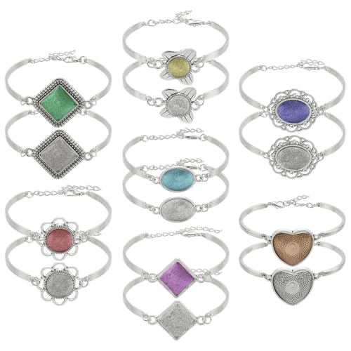 HOBBIESAY 7 Stil 14 Stück Armbandfassungen Blanke Kuppelarmbänder Blanke Verstellbare Armbänder Mit Glascabochons Antikes Silber Lünettenfach Blanke Armreifen von HOBBIESAY