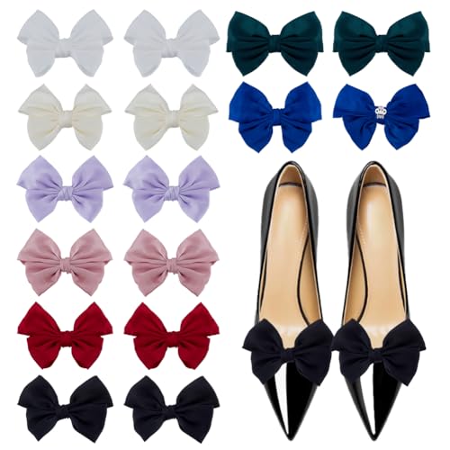 HOBBIESAY 8 Farbe 16 Stück Satin Schleifen Schuhclips Mit Schleife Schuhschnalle Elegante Abnehmbare Schuhclips Modische Schuhschnalle Schleife Schuhdekor Für Frauen Hochzeitsfeier High Heels Zubehör von HOBBIESAY