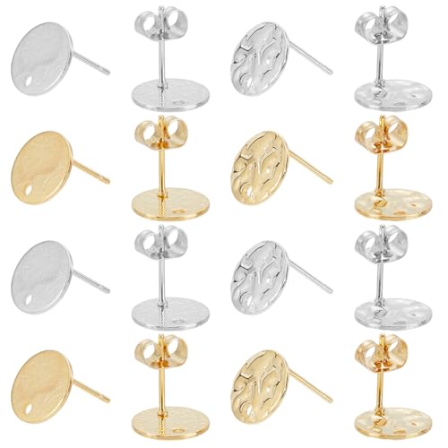 HOBBIESAY 8 Stück 4 Stile Flache Runde Ohrstecker Beschläge 201 Ohrstecker Beschläge Aus Edelstahl Mit Ohrmuttern Ohrstecker In Gold Und Silber Für Frauen DIY Schmuckherstellung von HOBBIESAY