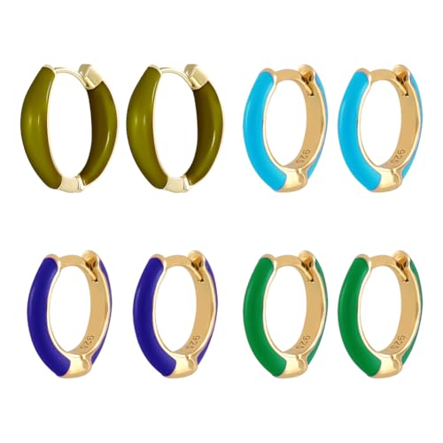 HOBBIESAY 8 Stück Goldene Süße 15mm Karreehänge Ohrringe Mit Email 4 Farben Chunkig Klein Und Farbenfroh Einfacher Stil Ideal Als Geschenk Für Frauen von HOBBIESAY
