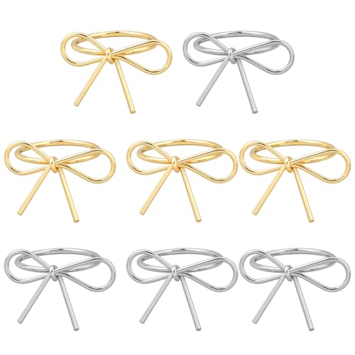 HOBBIESAY 8 Stück Ring Mit Schleife Stapelbarer Offener Ring Verstellbar Für Damen Öffnungsringe Metall Stapelringe Schmuck Aus Hellgold Und Platin Für Partys Innendurchmesser Schleife von HOBBIESAY