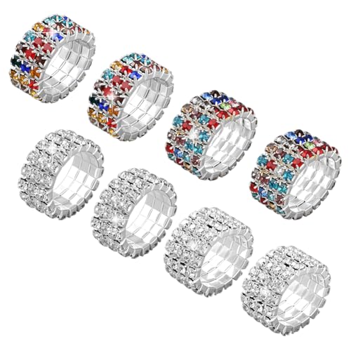 HOBBIESAY 8Pcs Strassstein Stretch Ring Trendy Breiter Fingerring Set Mix Farben Kristall Stackable Ringe Für Damen DIY Schmuck Geschenk Geburtstag Party von HOBBIESAY