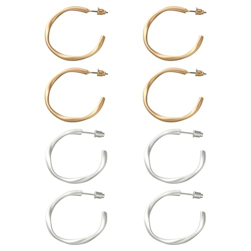 HOBBIESAY 8Stk 2 Farben Stecker Ohrringe mit Reifen Halbrund Dünner Reifen Schmuck Abgerundete Geometrische Leichtgewicht C-Form Trendiges Set Geschenk für Damen von HOBBIESAY
