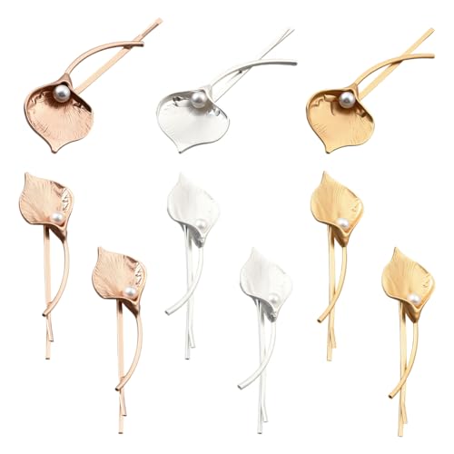 HOBBIESAY 9Stk Vintage Callalilien-Blätter Haarklammern Boho Callalilien-Blatt Haarklammer Gold Silber Haarbarette Brautschmuck Haaraccessoires Metallblatt Haarklipps Für DIY Damen Party Festival Deko von HOBBIESAY