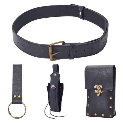 HOBBIESAY Renaissance Cosplay Gürteltasche Schwarz Kunstleder Gürteltasche Mittelalter Vintage Gürtel Taschenset Für Männer Frauen Halloween Kostüm Party Kostüm Cosplay Accessoire von HOBBIESAY