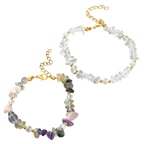 HOBIESAY 2Pcs Natürliche Steinperlen-Stretch-Armband für Frauen 7.5 Zoll Verstellbares Kristallperlen-Armband Schmuck Zartes Boho Stein-Armband für Frauen Trendiges Geburtstags-Fest-Geschenk von HOBBIESAY