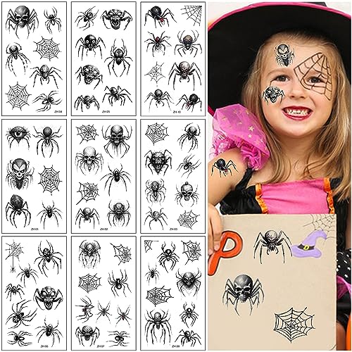 HOBBOY Temporäre Tattoos Halloween Grimace Spinne Tattoo Aufkleber, 10 Blatt Spinnennetz Tattoo Stickers für gruselige Halloween-Maskerade-Requisiten, Karnevals Maskerade, Punk-Make-up HOBBOY Temporäre Tattoos Halloween Grimace Spinne Tattoo Aufkleber, 10 Blatt Spinnennetz Tattoo Stickers für gruselige Halloween-Maskerade-Requisiten, Karnevals Maskerade, Punk-Make-up von HOBBOY