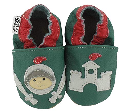 HOBEA-Germany Baby Krabbelschuhe Jungen, Kinderhausschuhe Jungen, Lederschuhe, 18/19 EU, Ritter von HOBEA-Germany