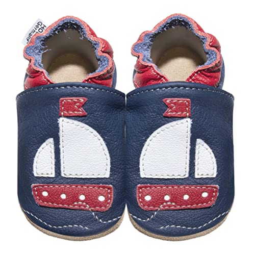 HOBEA-Germany Krabbelschuhe für Jungs und Mädchen in verschiedenen Designs, Kinderhausschuhe Jungen, Lederschuhe, Schuhgröße:26/27 (30-36 Monate), Modell Schuhe:Segelboot von HOBEA-Germany