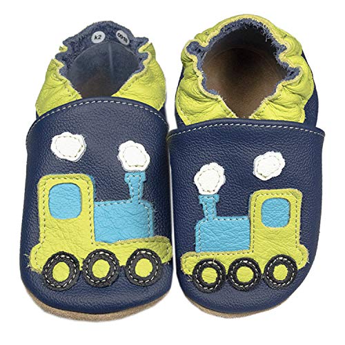 HOBEA-Germany Baby Krabbelschuhe Jungen, Kinderhausschuhe Jungen, Lederschuhe (Eisenbahn, Numeric_20) von HOBEA-Germany