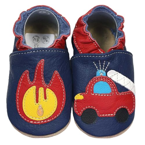 HOBEA-Germany Krabbelschuhe für Jungs und Mädchen in verschiedenen Designs, Schuhgröße:20/21 (12-18 Monate), Modell Schuhe:Feuerwehr mit Feuer von HOBEA-Germany
