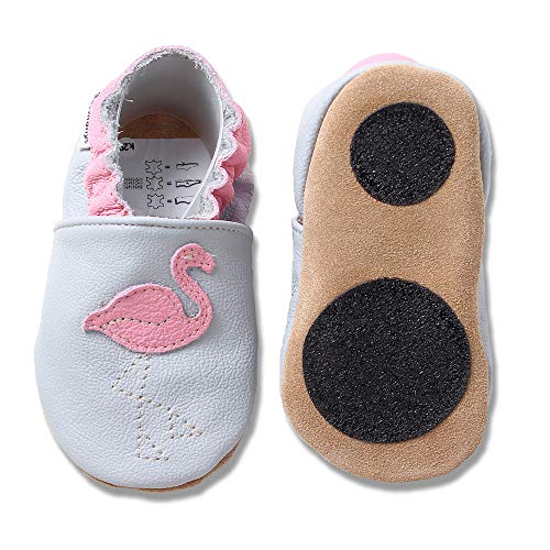 HOBEA-Germany Baby Lauflernschuhe Tiermotiv mit Anti-Rutsch-Sohle, Kinder Hausschuhe Mädchen & Jungen, Lederschuhe Baby (18/19 (6-12 Mon), Flamingo) von HOBEA-Germany