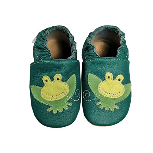 HOBEA-Germany Baby Lauflernschuhe Tiermotiv mit Anti-Rutsch-Sohle, Kinder Hausschuhe Mädchen & Jungen, Lederschuhe Baby (22/23 (18-24 Mon), Laubfrosch) von HOBEA-Germany