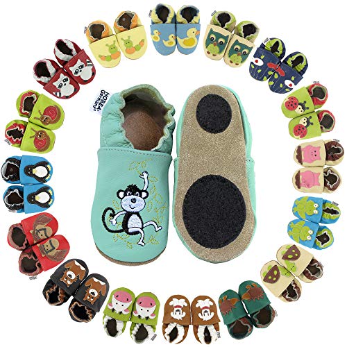 HOBEA-Germany Baby Lauflernschuhe Tiermotiv mit Anti-Rutsch-Sohle, Kinder Hausschuhe Mädchen & Jungen, Lederschuhe Baby (24/25 (24-30 Mon), Affen) von HOBEA-Germany