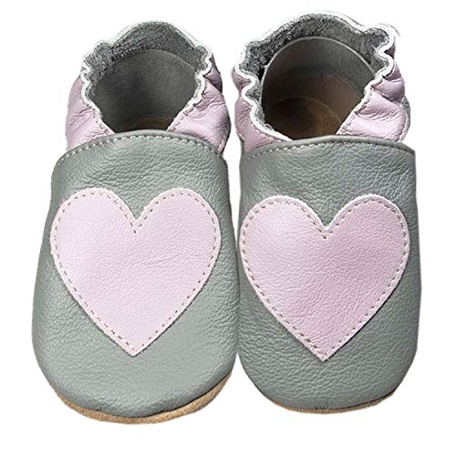 HOBEA-Germany Baby Lauflernschuhe Tiermotiv mit Anti-Rutsch-Sohle, Kinder Hausschuhe Mädchen & Jungen, Lederschuhe Baby (Herz rosa, Numeric_20) von HOBEA-Germany