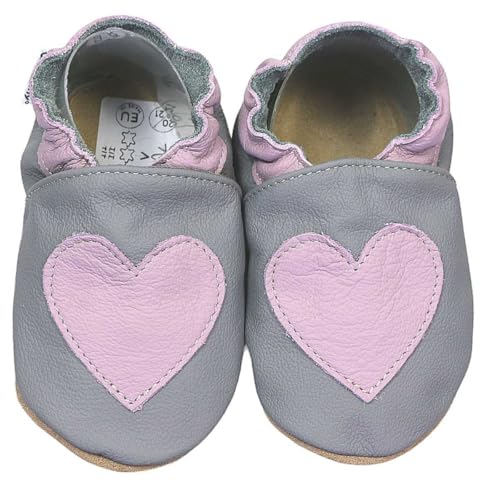 HOBEA-Germany Baby Lauflernschuhe Tiermotiv mit Anti-Rutsch-Sohle, Kinder Hausschuhe Mädchen & Jungen, Lederschuhe Baby (Herz rosa, Numeric_24) von HOBEA-Germany