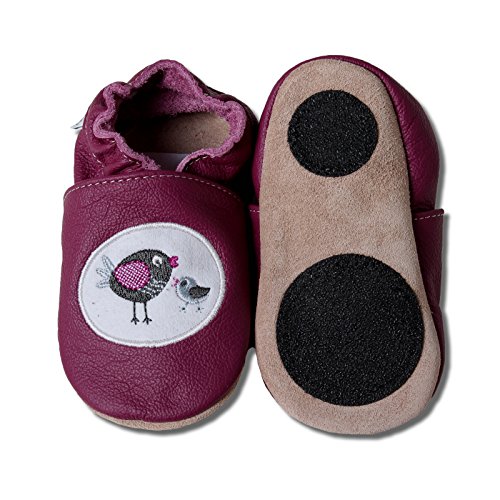 HOBEA-Germany Baby Lauflernschuhe Tiermotiv mit Anti-Rutsch-Sohle, Kinder Hausschuhe Mädchen & Jungen, Lederschuhe Baby 18/19, Vogelfamilie von HOBEA-Germany