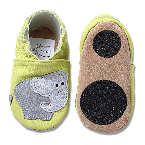 HOBEA-Germany Baby Lauflernschuhe Tiermotiv mit Anti-Rutsch-Sohle, Kinder Hausschuhe mit Tiermotiv: Elefant hellgrün, Größe: 20/21 (12-18 Mon) von HOBEA-Germany