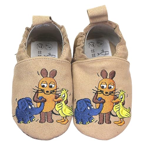HOBEA-Germany Kinderschuhe RecyStep Maus, Elefant und Ente beige 20/21 (12-18 Monate) Gripwalksohle von HOBEA-Germany