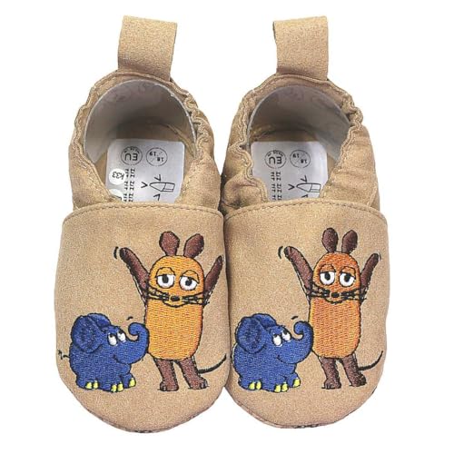 HOBEA-Germany Kinderschuhe RecyStep Maus mit Elefant beige 20/21 (12-18 Monate) Gripwalksohle von HOBEA-Germany