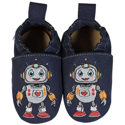 HOBEA-Germany Kinderschuhe RecyStep Roboter Herz blau 22/23 (1½ - 2 Jahre) Gripwalksohle von HOBEA-Germany